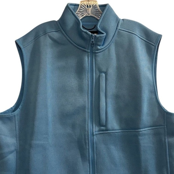 Lands' End Men's XXL Tall Softshell Fleece Vest Breeze Blue Side Zip Pockets - Picture 2 of 8